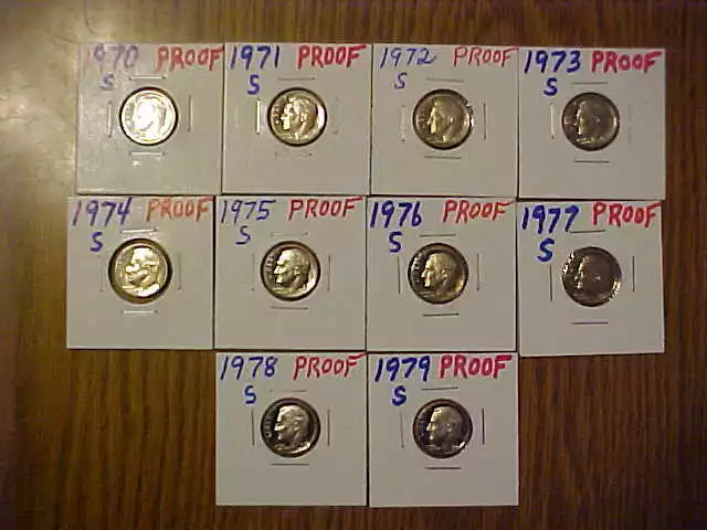 1970-S-1979-S  GEM PROOF Roosevelt Dimes Set Of 10 Coins MANY CAMEOS