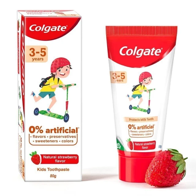 Colgate Toothpaste for Kids 3-5 years | Natural Strawberry Flavour | 80gTube