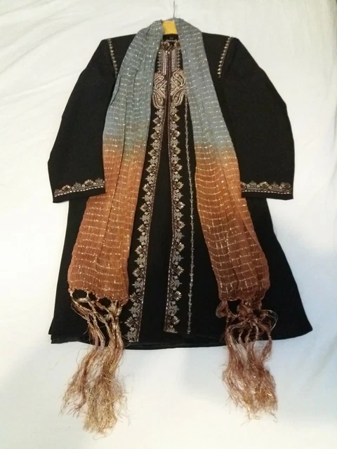 Abito da sposa indiano ragazzi giovani Sherwani taglia 8 anni nero ricamato