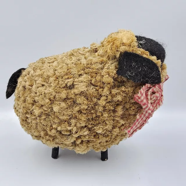 Vintage Primitive Folk Art Jute Rope Sheep Ram Ewe Lamb Figurine 6" Handmade