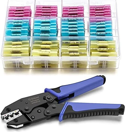 Crimping Tool Ratcheting Wire Crimper for Heat Shrink Connectors with 200Pcs Hea