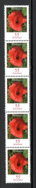Bund Freimarke Mi. Nr. 2472 Blumen 55 Cent Klatschmohn 5er RM Postfrisch