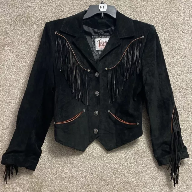 Vintage Diamond Leathers Womens Black Western Fringe Jacket Size Small USA