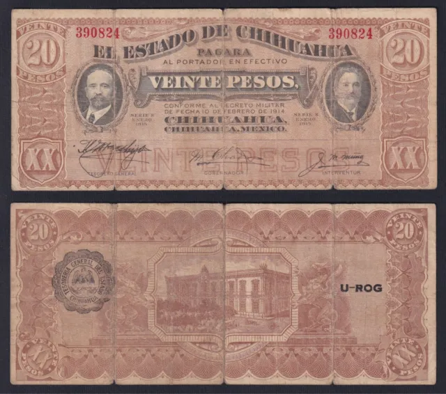 Mexico Chihuahua 20 Pesos 1915 P S537a MB/ F A-04