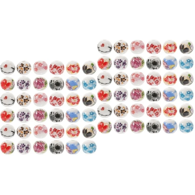 200 Pcs Runde Perlen aus Porzellanblumen Florale Keramikperlen Medaillon Halsket