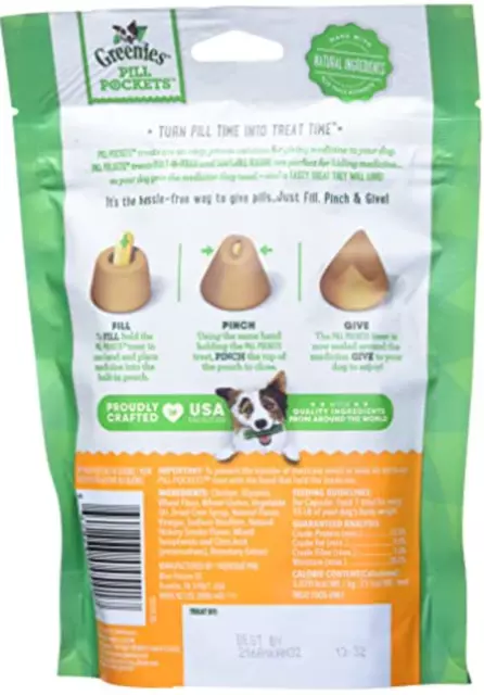 GREENIES PILL POCKETS for Dogs Capsule Size Natural Soft Dog Treats, Chicken Fla