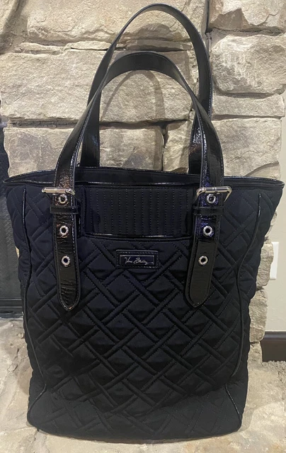 Vera Bradley Classic Black Microfiber Large Quilted Buckle Tote Bag Vera Bradley Classic Black Microfiber Large Quilted Buckle Tote Bag