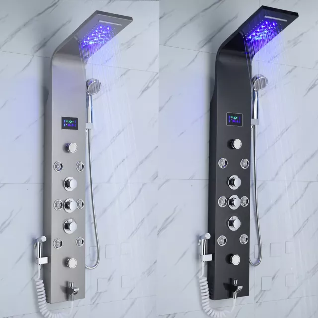 LED Shower Panel Tower Rain&Waterfall Massage Body Jets System Stainless Steel