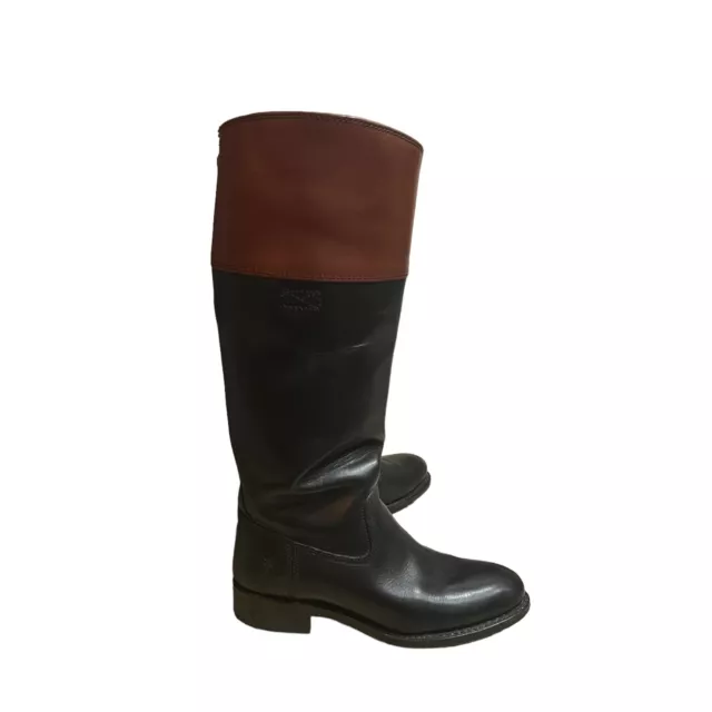 FRYE Jet Boot Riding TwoTone Brown Black Genuine Leather Knee High WOMENS 6.5M 3