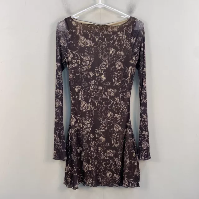 Motel Rocks Sevila Womens Small Knit Dress Mesh Brown Botantical Long Sleeve