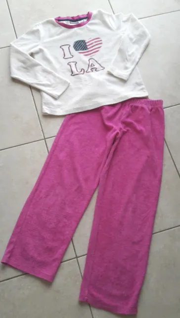 Pyjama fille 10 ans PEPPERTS ! en éponge rose et blanc décor : drapeau américain