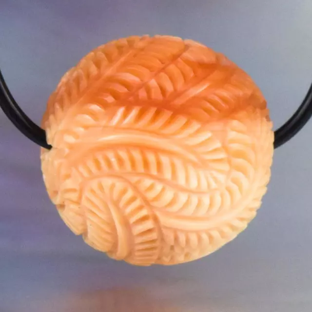 Fern Leaf Design Bead 14.71 mm Carved Apricot Shell Handmade drilled 4.36 g
