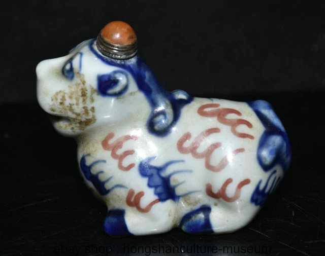 2.8 " Old Chinese Blue White Porcelain Dynasty Animal Dog Snuff bottle
