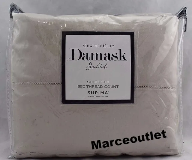 Charter Club Damask Solid 550 TC KING Sheet Set Parchment