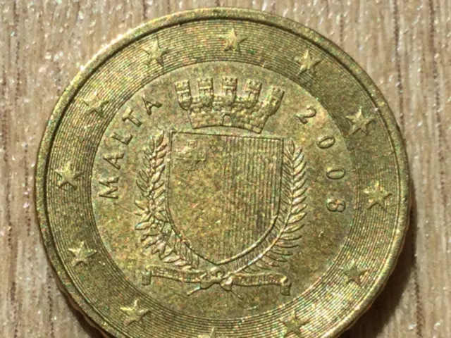 Belle pièce de 50 centimes d’euro, Malte, 2008, belle qualité, TTB/TTB+