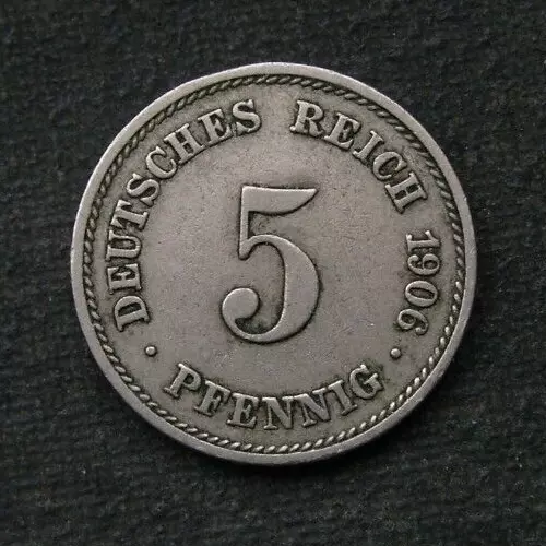 B5) Deutsches Reich 5 Pfennig 1906 "E" DR Deutschland Germany Aléman Nemezko D