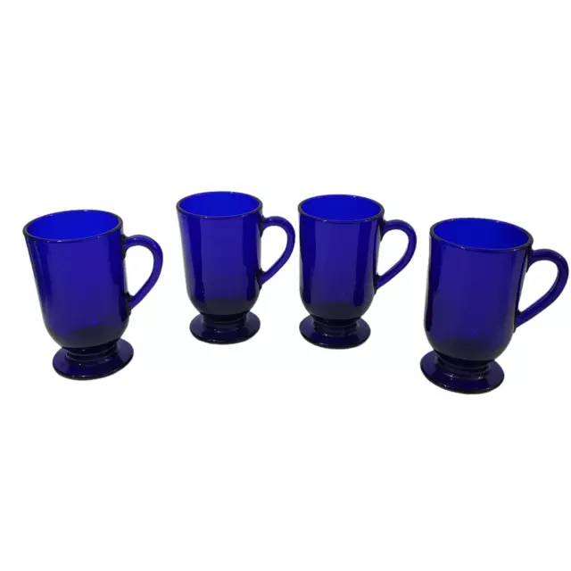 Libbey Cobalt Blue Glass Footed Irish Coffee Latte Cappuccino Tea Mugs Cups