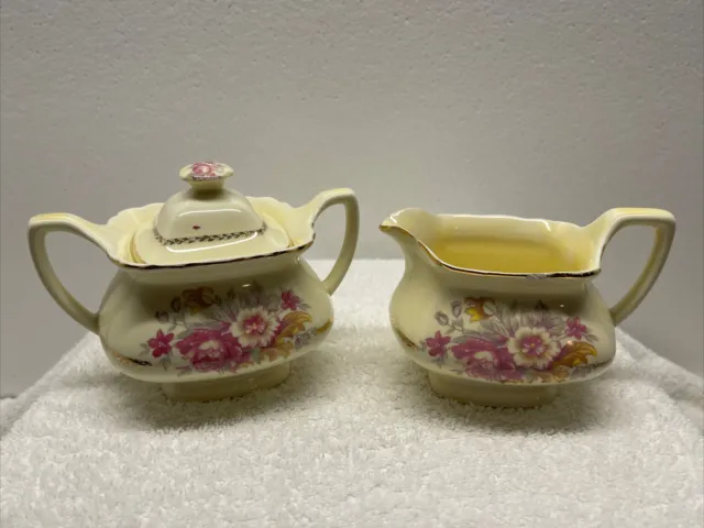 lido W S george canarytone sugar and creamer set pink flowers