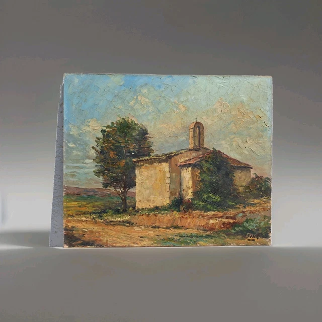 Tableau Ancien Huile Sur Toile Signée Lucien Mengaud – Paysage Campagnard Animé – École Française 1853 – À Restaurer