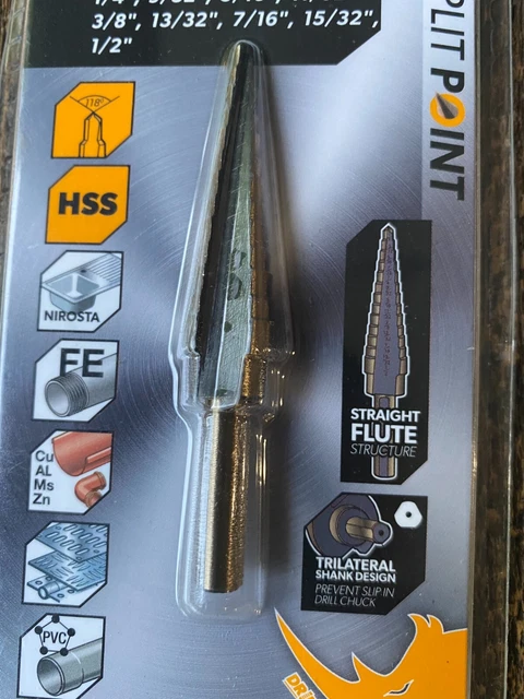 Tolsen Tools Black & Gold Step Drill Bit 1/8"- 1/2" Straight Flute #75875 3