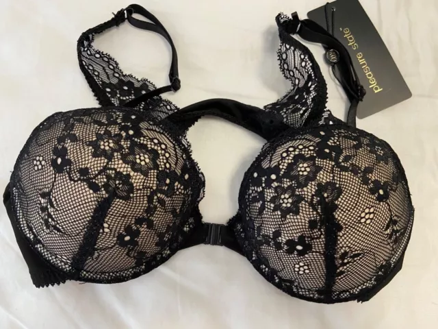 Pleasure State My Fit Lace 200% Boost Push Up Plunge Bra In Black