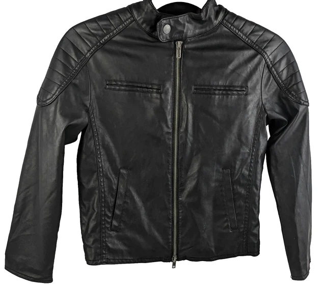 Mossimo Bomber Black Jacket Size YOUTH Medium 8/10 Faux Leather Boys Unisex