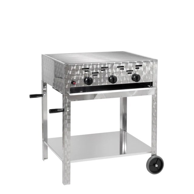 Gasgrill/Bräter fahrbar 3-flammig 11kW Edelstahl-Brenner Grillwagen Gastro R3FB