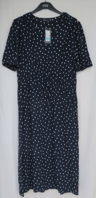 Ladies Marks And Spencer Navy And White Spotted Short Sleeve Long Dress Size 14