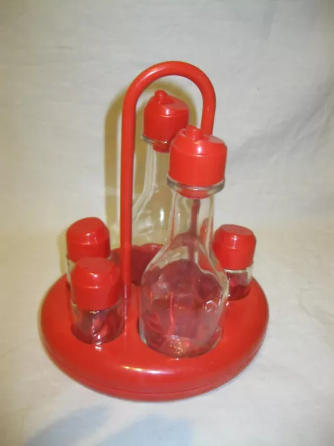 Vintage 80s Ancien SERVICE A VINAIGRETTE ROUGE PLAST ITALY Italian Design Table