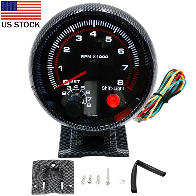 3.75''Car Universal Tachometer Carbon Fibre Tacho Gauge Shift Light 8000RPM O7Q5