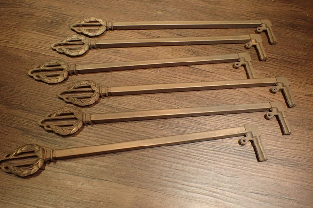 6 (3 Pair) Vintage Victorian Swing Arm Curtain Rods Cast Iron Tip 1920s Art Deco
