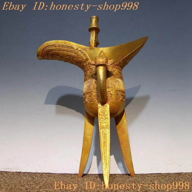 13.4'' Old Chinese dynasty bronze Ware Gilt beast statue Wine vessel Goblet Cup