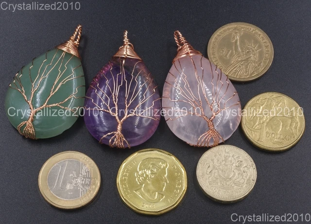 Natural Gemstones Tree Life Drop Reiki Chakra Healing Pendant Beads Rose Gold 2