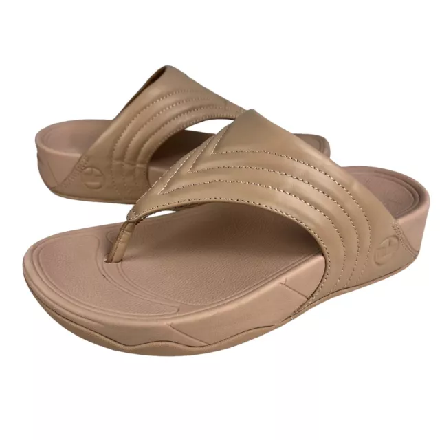 FitFlop Walkstar Leather Toe-Post Sandals Beige Pink Size US 6 Flip Flops Beach