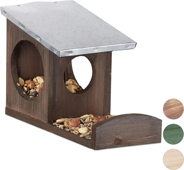 Relaxdays Mangiatoia Per Uccelli, Casetta Da Appendere In Legno Dispenser Mangime Da Esterno Hxd 20x18 Cm Naturale 84658589