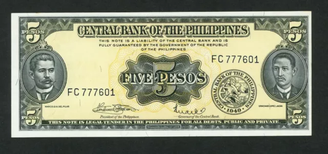 PHILIPPINES  5 PESOS  ND ( 1949 )  PICK # 135f  UNC LESS.