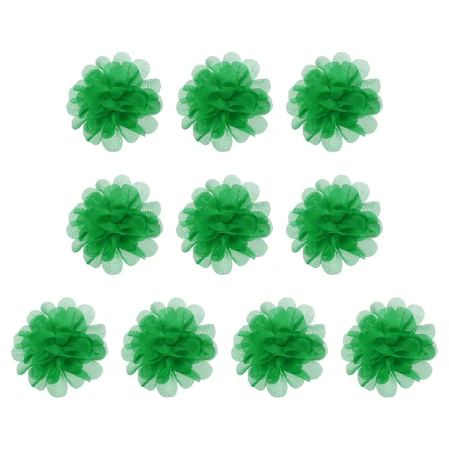 10Pcs 2.8" Chiffon Flowers Fabric Flower Sewing Fabric Appliques Green