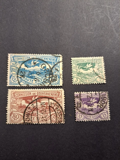 4 Stck., Abstimmungsgebiete Oberschlesien gestempelt 