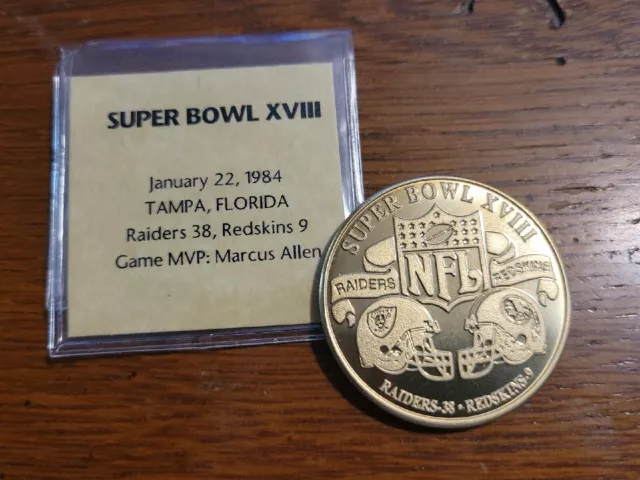 NFL Super Bowl XVIII Flip Challenge Coin Raiders vs Washington Redskins