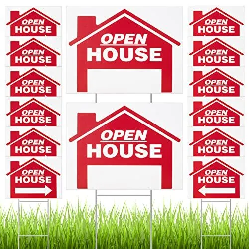 14 Pcs 24 x 18 Inch Open House Sign Double Sided Real Estate Sign Posts Red