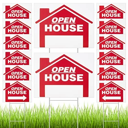 14 Pcs 24 x 18 Inch Open House Sign Double Sided Real Estate Sign Posts Red