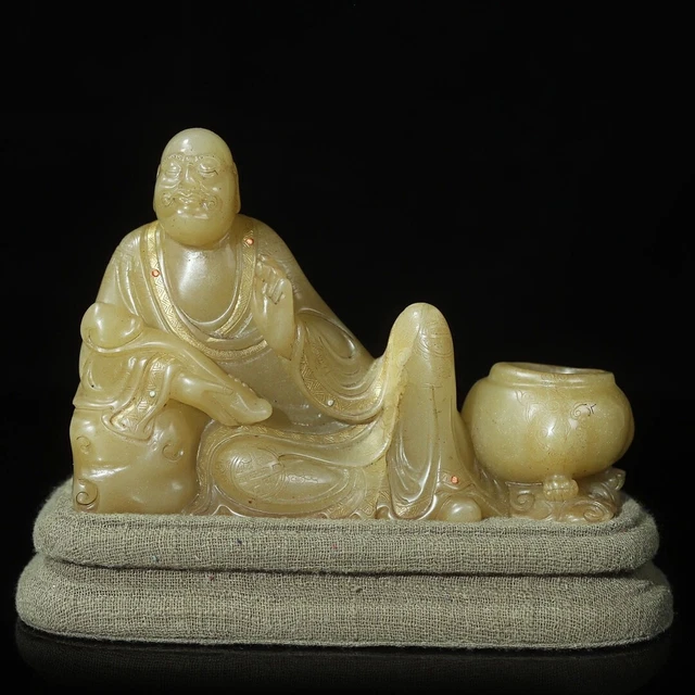 Chinese Exquisite Handmade Luohan carving Shoushan Stone Statue