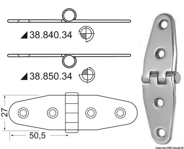Charnière Inox 101x27 MM Marque Osculati 38.840.34
