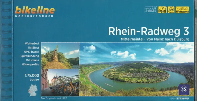 Radführer Rhein-Radweg 3 von Mainz n Duisburg 1:75.000 304 km 2023 NEU Bikeline