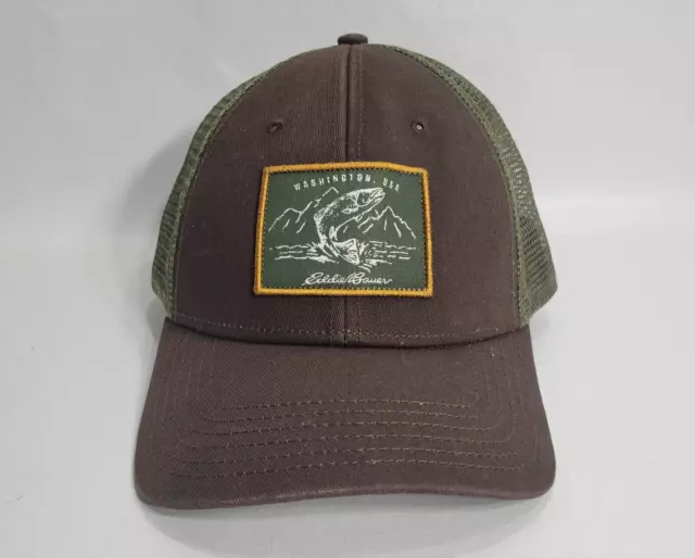 Eddie Bauer Hat Cap Adult Snap Back Brown Green Trucker Fishing Outdoor Mens