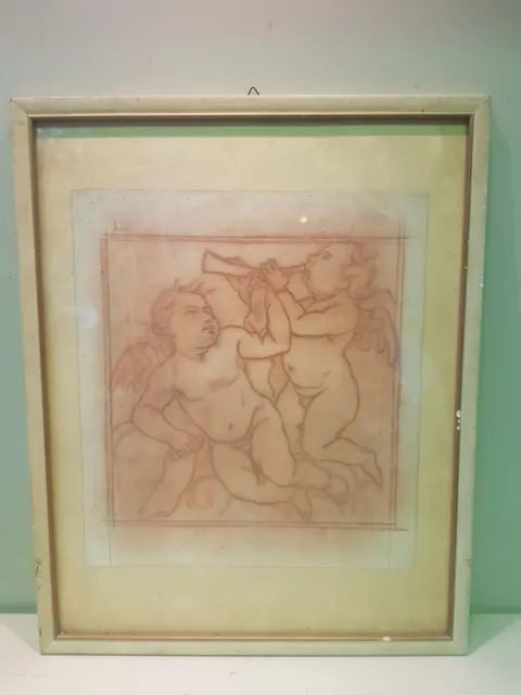 disegno/quadro d epoca sanguigna su carta "putti" Galletti