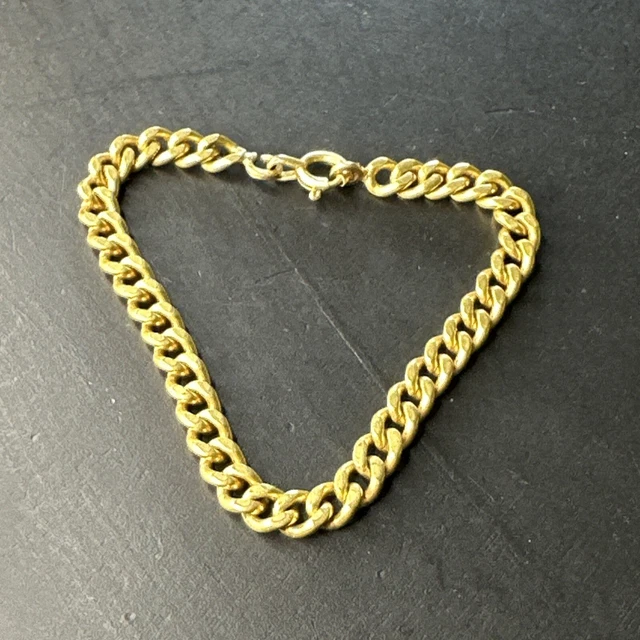 Bracelet Ancien Style Art Déco - Gourmette/Tank Maille - Plaqué Or 18k (750) - Longueur 19-20cm - Occasion
