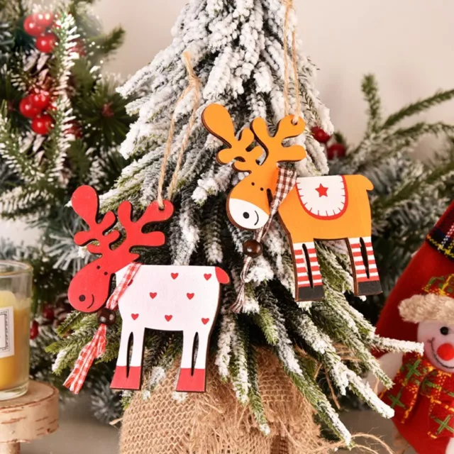 Colorful Decorations Christmas Fawn Ornaments Wooden Christmas Tree Elk Pendant