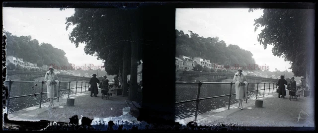 FRANCE women's social lifestyle c1920 NEGATIVE PHOTO stereo glass plate V22L13n