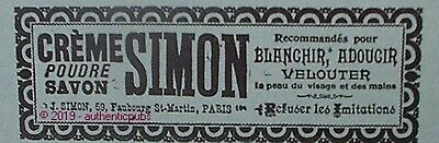 PUBLICITE CREME SAVON SIMON PAR TOUS LES TEMPS WILLIAMS PERA DE 1933 FRENCH AD 